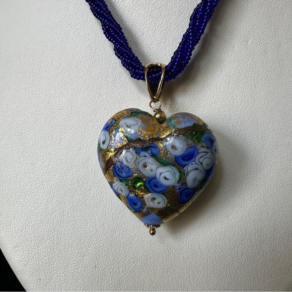 Italian Multicolored Murano Heart Pendant Necklace in 18kt Gold Over Sterling - Picture 4 of 15